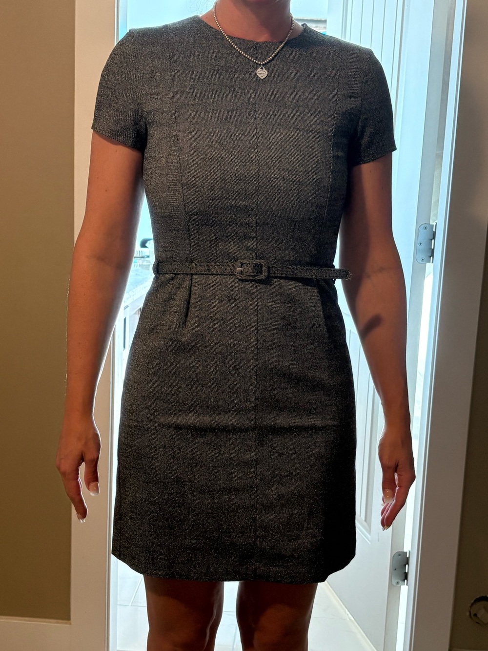 H&M Classic Short-Sleeve Sheath Dress in Charcoal Gray
